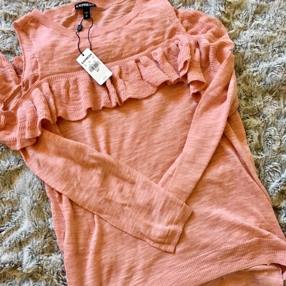 Express NWT Ruffle Yoke Cold Shoulder Sweater Sz S - Picture 8 of 8